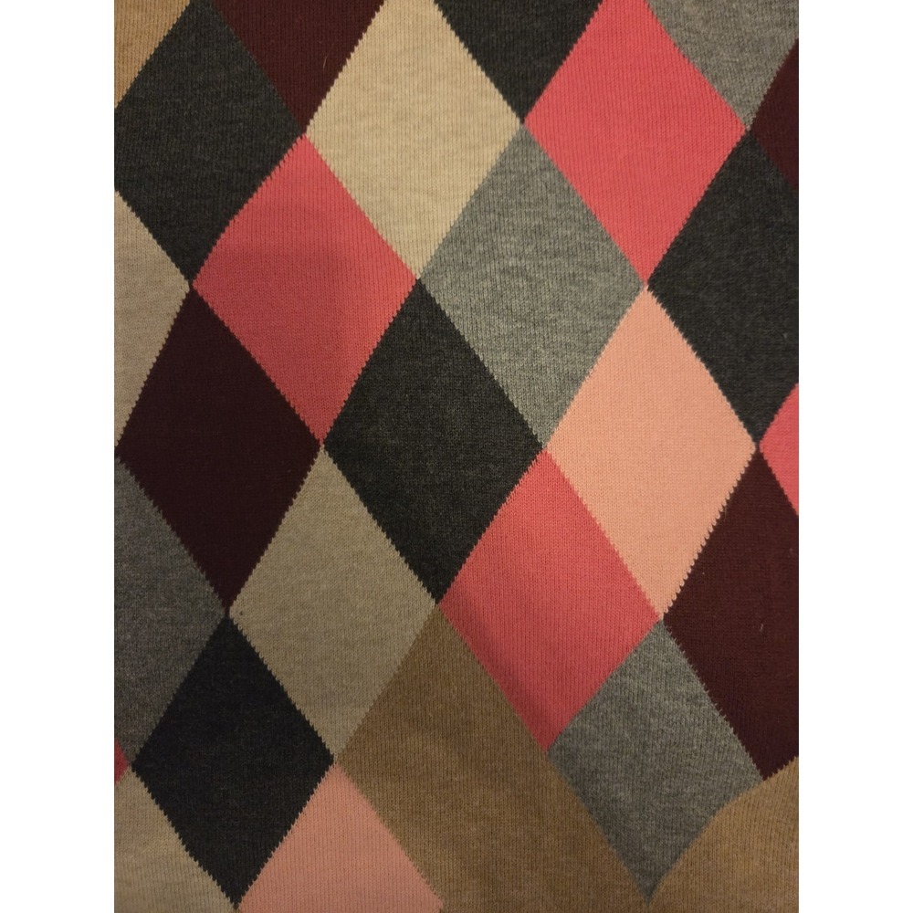 Liz Claiborne Womens Sweater Argyle TurtleNeck Pink Brown Gray Cotton Preppy - Picture 2 of 5